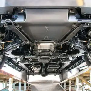 lifted car with chassis visible