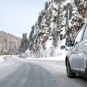 car travel through snowy terrain