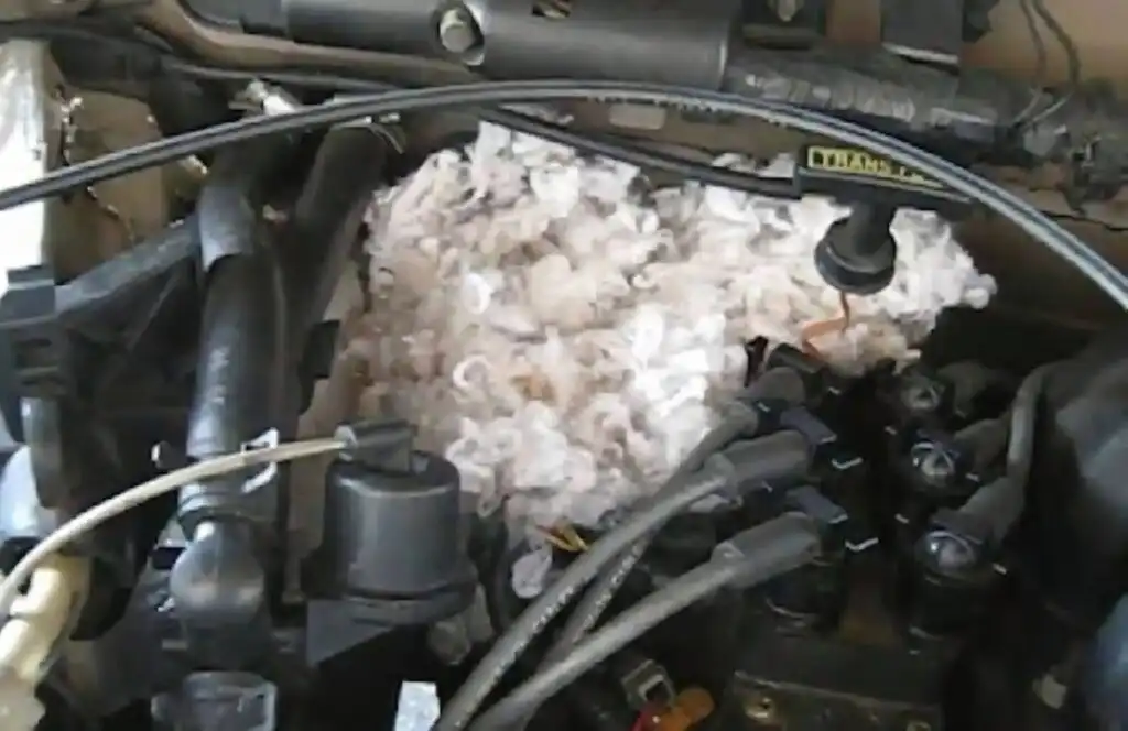 an image of cottons inside the engine bay