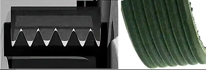 proper belt and pulley mating provides good traction and water shedding in the bottom of the pulley grooves