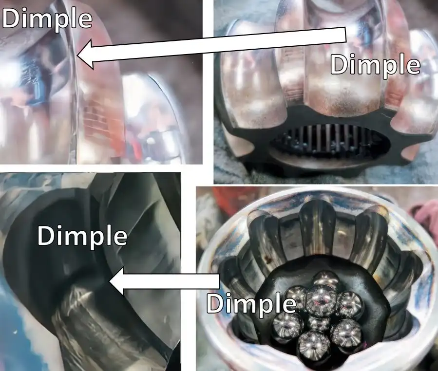 photos showing the dimples the balls roll through while the vehicle is turning
