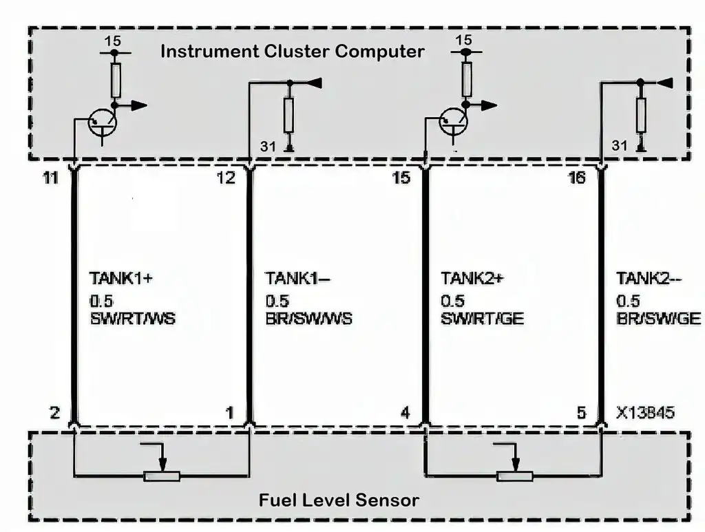 schematic discussing reason why bmw fuel gauge stuck on half tank