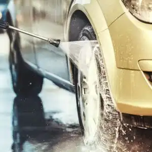 power washing a car