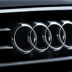 close up shot of an audi logo
