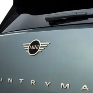 close up shot of a mini cooper countryman logo